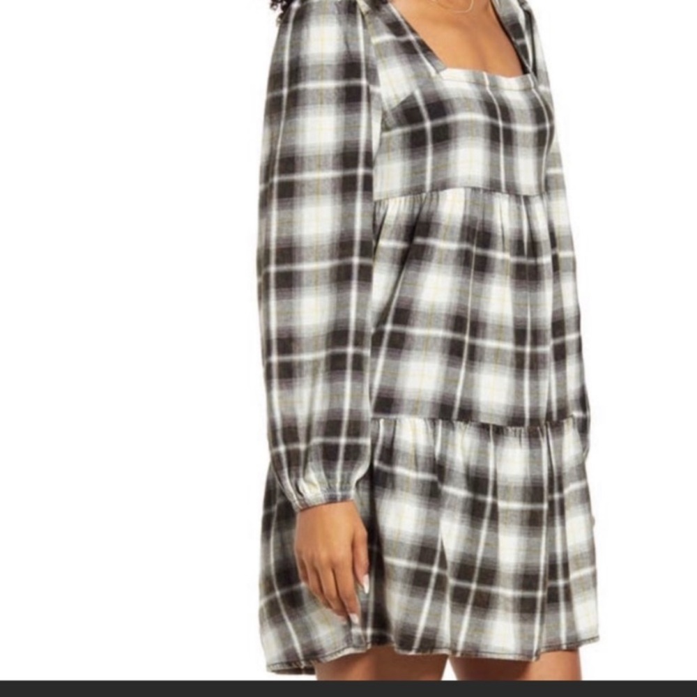 BP Olive & White Nordstrom Plaid Long Sleeve Mini Dress Size XS